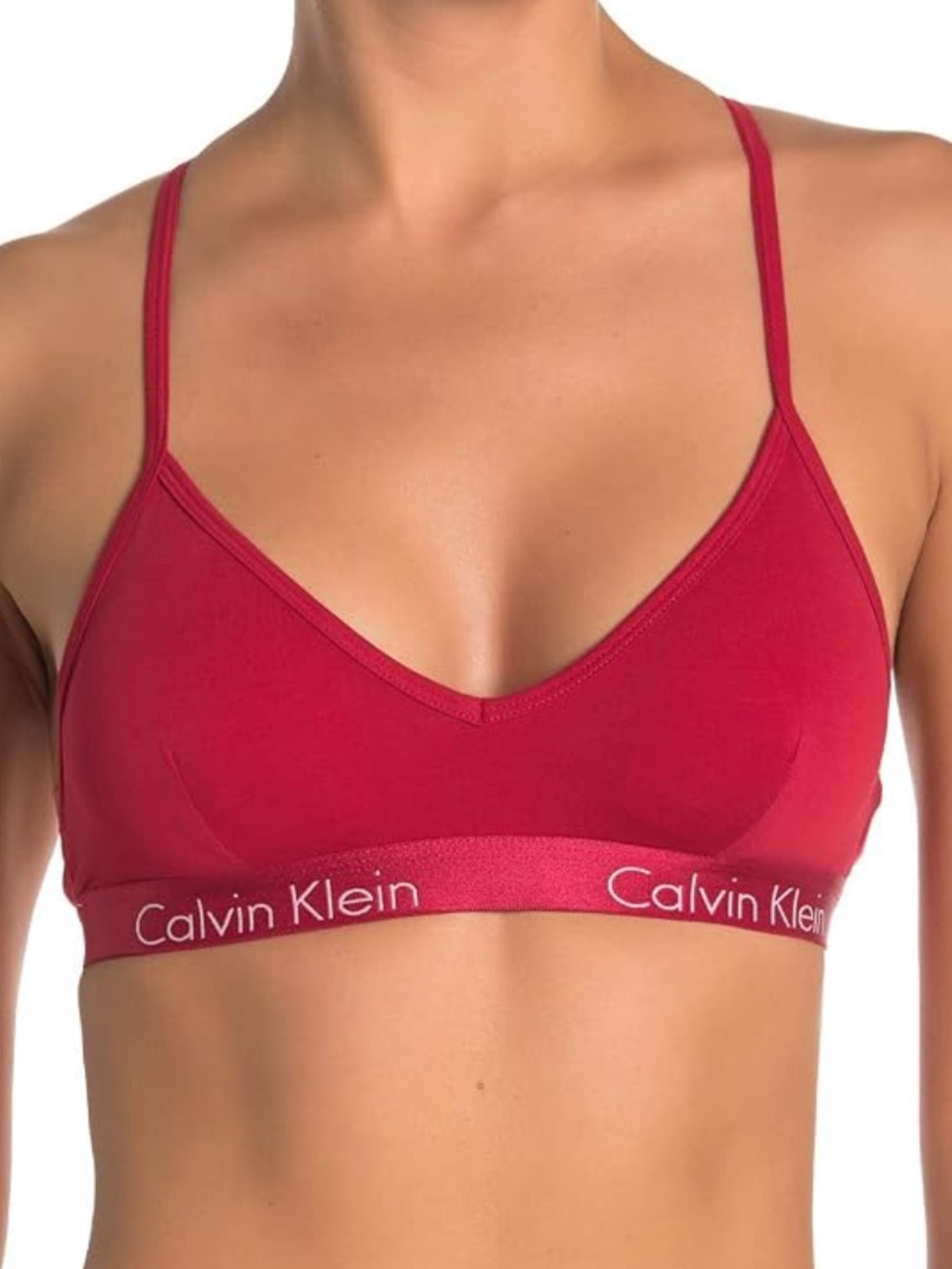Calvin Klein Red Soft Triangle Bralette with Logo Band